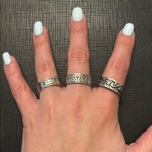 Three Solid Silver Vintage Band Rings